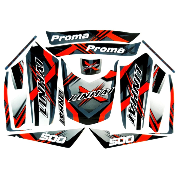COMPLETE STICKER SET - LINHAI LOGO ( BLACK OR RED PLASTIC) 500 PROMAX