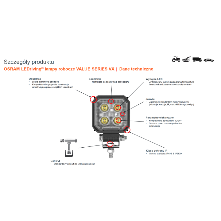 Round WL VX80-WD Work Lamp Osram 1350lm