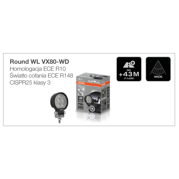 Round WL VX80-WD Work Lamp Osram 1350lm