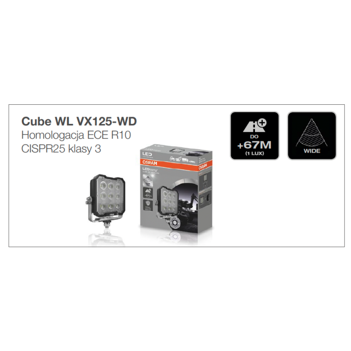 Cube WL VX125-WD  lampa robocza OSRAM Ciągnik Traktor 3000lm