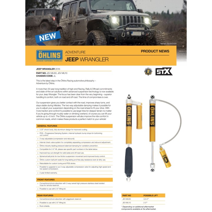 Amortyzatory OHLINS ADVENTURE STX FOR JEEP WRANGLER JL lift 3,5-5"