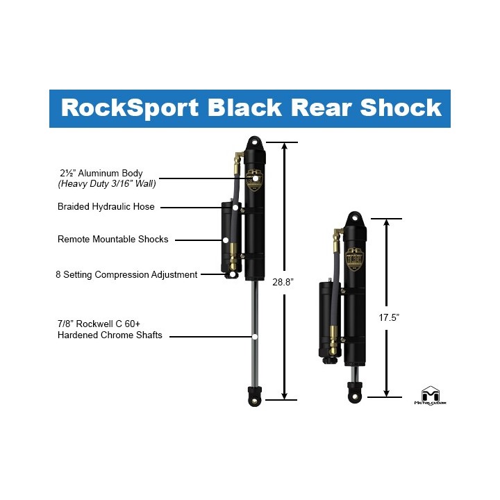 MetalCloak RockSport Black Rear Reservoir Shocks JK 07–18 | Long Travel
