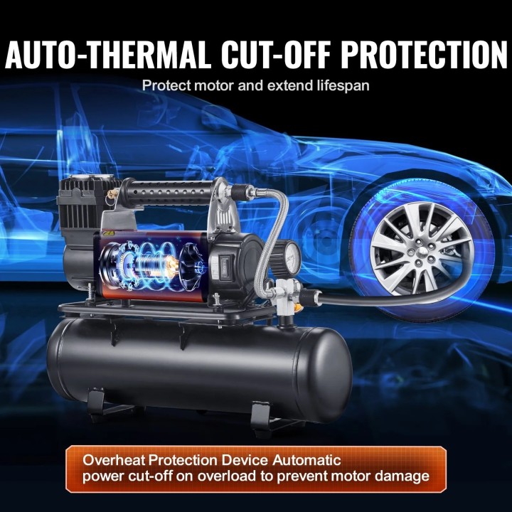 Kompresor 12V VEVOR 6L 150 PSI 6,35 CFM – przenośny inflator do opon