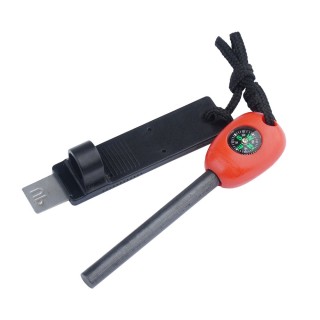 MFH 27107 Ferro Rod Fire Starter with Compass Red