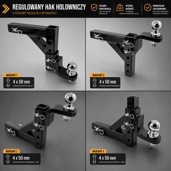 Regulowany adapter haka USA 2" z kulą przejściówka do amerykańskiego haka holowniczego - ujęcie 2