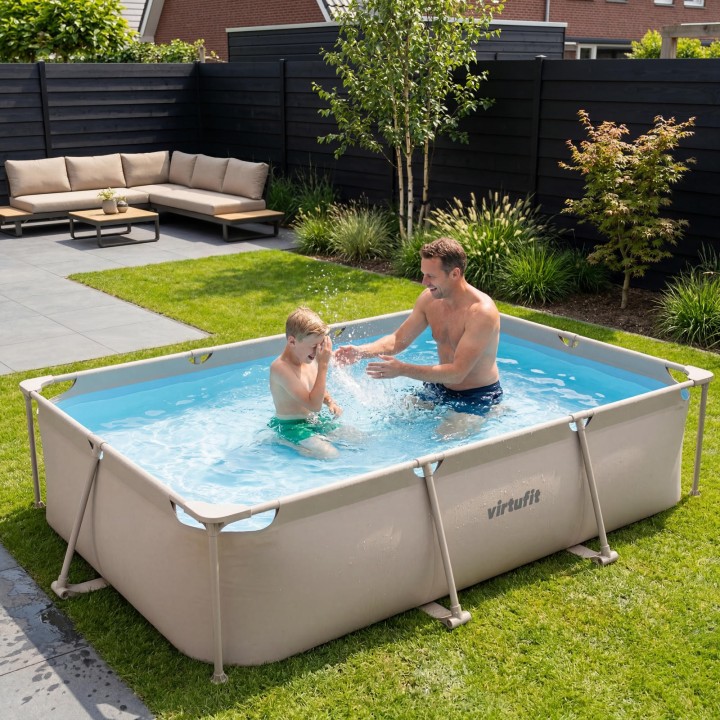 VIRTUFIT PROSTOKĄTNY BASEN 300 x 210 CM Z POMPĄ FILTRUJĄCĄ BEŻOWY