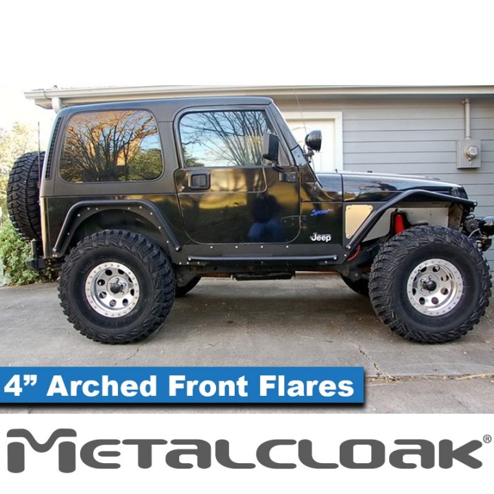 Nakladki przednie Arched 4", para, TJ/LJ/YJ, czarna powloka proszkowa METALCLOAK - ujęcie 4