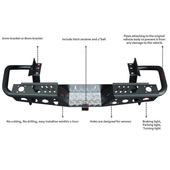 Zderzak tylny stalowy EFS z orurowaniem i światłami LED — Ford Ranger PX 2011-2018, Mazda BT-50 2011-2020 EFS4WD - ujęcie 3