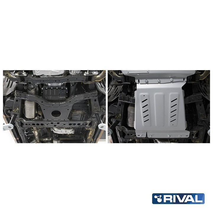 Osłona skrzyni biegów Rival — aluminium 6 mm — Nissan Navara D23 i D40, Frontier, Pathfinder R51 - ujęcie 2