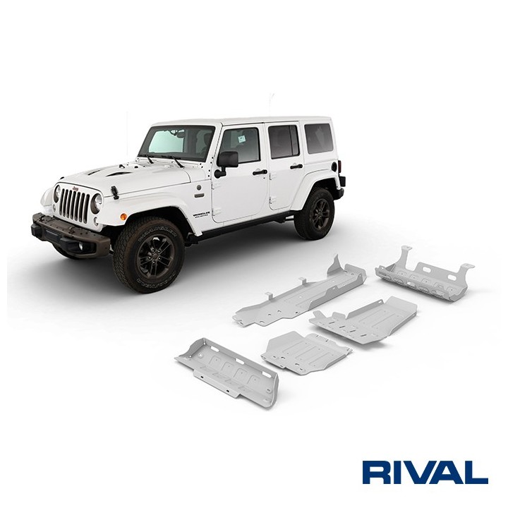 Zestaw osłon Rival — drążki, wydech, silnik, skrzynia, reduktor, zbiornik — Jeep Wrangler JK 4D 2.8 diesel 2007-2018