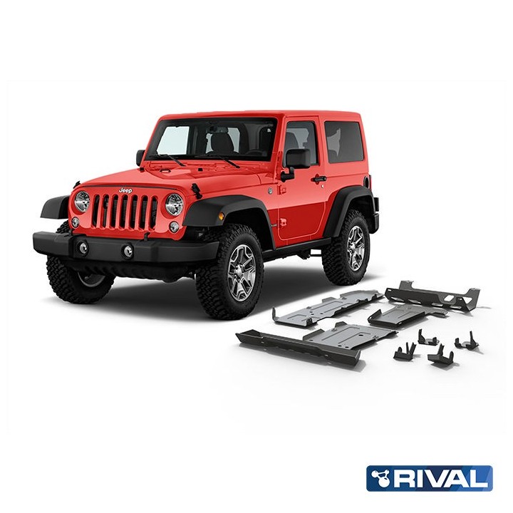 Zestaw osłon Rival 6 mm — drążki, wydech, silnik, skrzynia, reduktor, zbiornik, wahacze — Jeep Gladiator / Wrangler