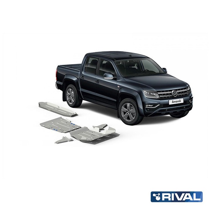 Zestaw osłon Rival — chłodnica, silnik, skrzynia, reduktor, wahacze, zbiornik — aluminium 4 mm — VW Amarok 2016-2020