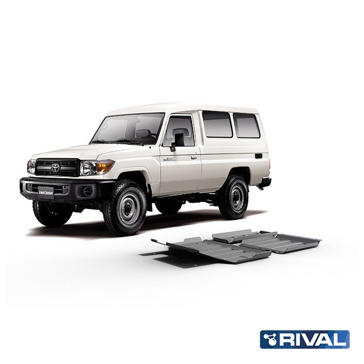 Zestaw osłon Rival 6 mm — drążki kierownicze, skrzynia, reduktor, zbiornik paliwa — Toyota Land Cruiser 70