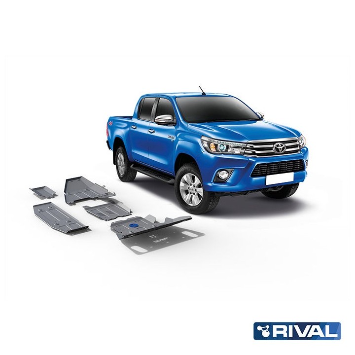 Zestaw osłon Rival alu 4 mm — chłodnica, silnik, skrzynia, reduktor, AdBlue, bak — Toyota Hilux 2015-2020