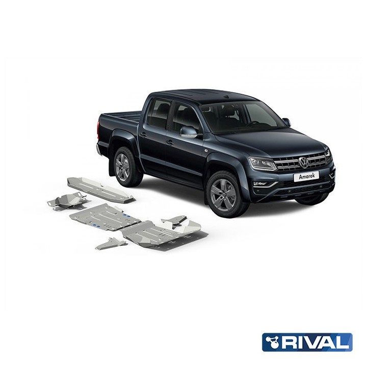 Zestaw osłon Rival aluminium 6 mm — chłodnica, silnik, skrzynia, reduktor, wahacze, zbiornik, dyferencjał — VW Amarok 2010-2020