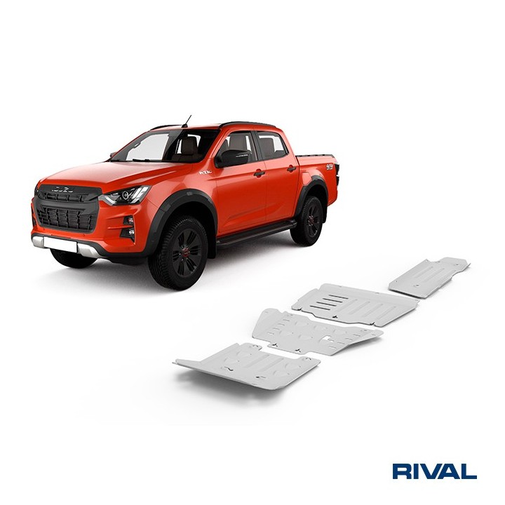 Zestaw osłon Rival — chłodnica, silnik, skrzynia, reduktor, zbiornik — aluminium 6 mm — Isuzu D-Max od 2021