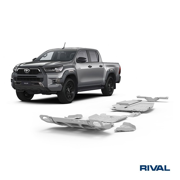 Zestaw osłon Rival alu 6 mm — pełne podwozie z wahaczami i dyferencjałem — Toyota Hilux 2015-2022