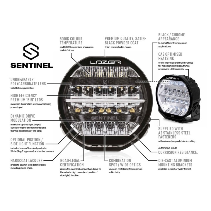 LAZER Sentinel 9'' Elite Black ze światłami pozycyjnymi