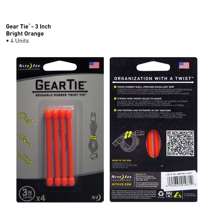 Nite Ize Gear Tie 3 Pomarańczowy 4Pack GT3-4PK-31