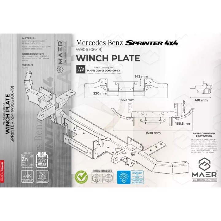 Płyta pod wyciągarkę przód do Crafter 2E/2F | Szekla4x4