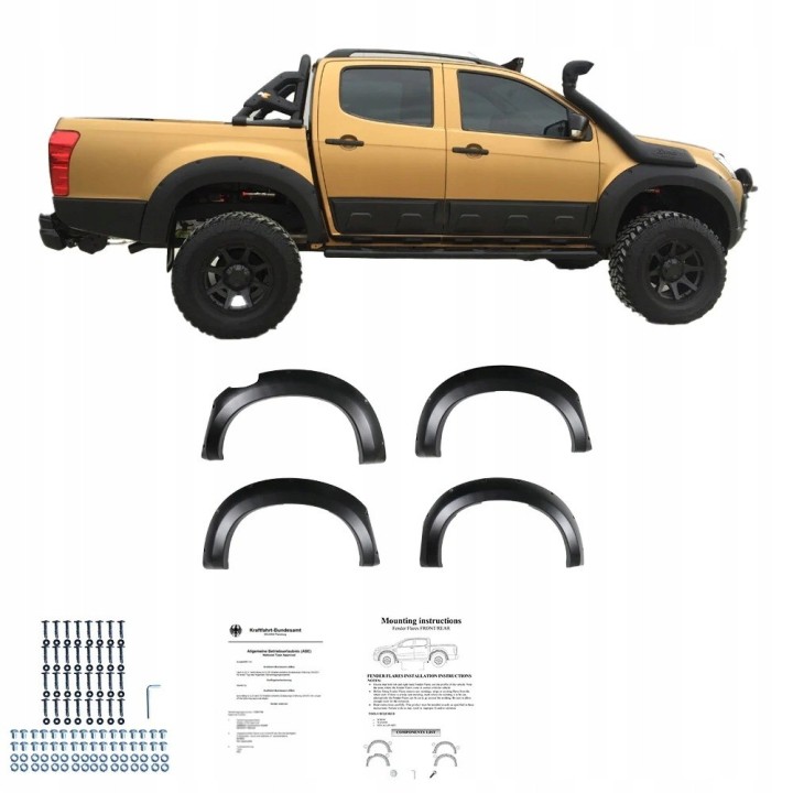 Poszerzenia błotników do Isuzu D-Max 2012-2019, komplet 4 szt.