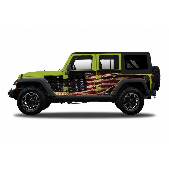 Panele ochronne Jeep Wrangler JLU 4D — wzór 1flagUSA, montaż na stałe - ujęcie 4