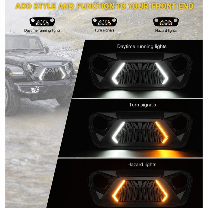 Grill Jeep Wrangler JL / Gladiator JT 2018-2025 z LED