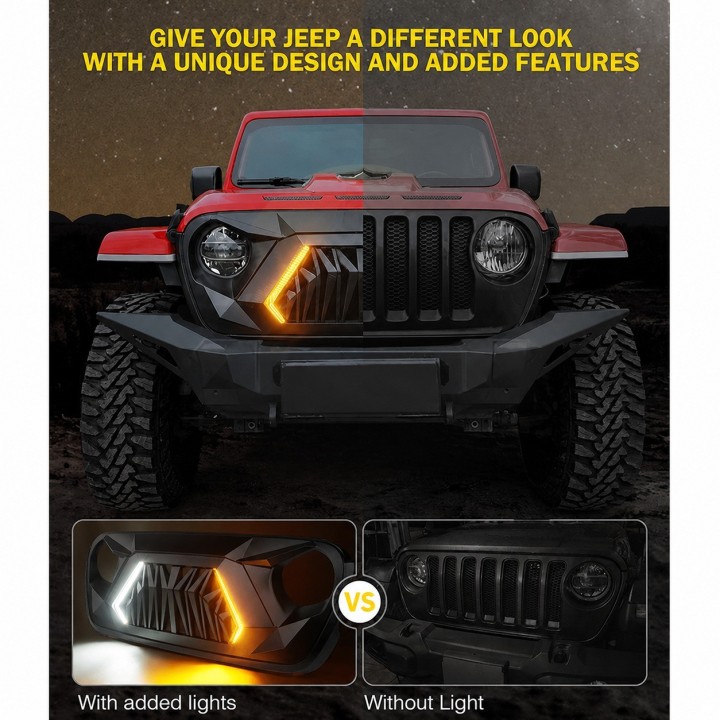 Grill Jeep Wrangler JL / Gladiator JT 2018-2025 z LED