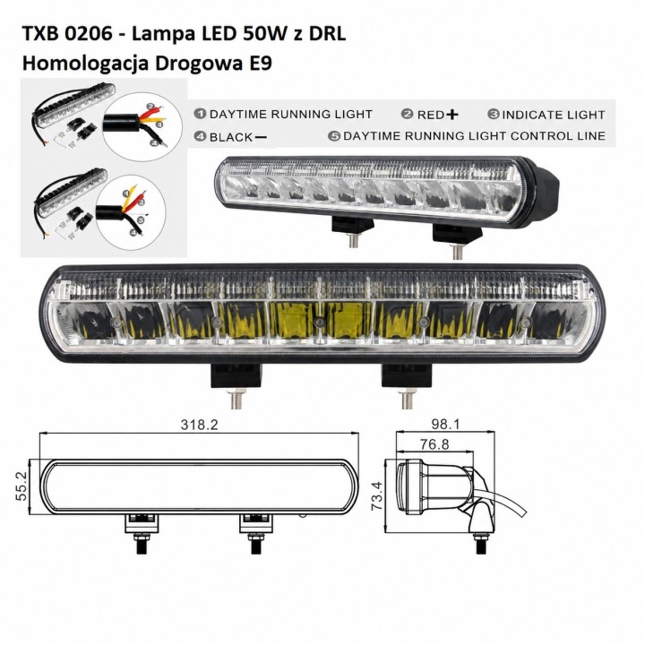 Lampa drogowa LED 50 W ze światłem postojowym TXB 0206 SP
