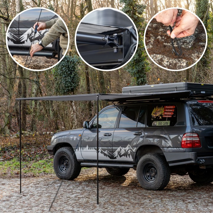 Markiza Wild Camp 2,5x2,5 m szara z LED | Szekla4x4