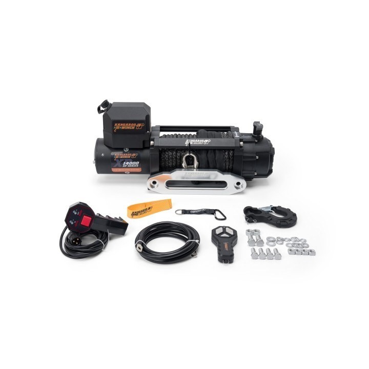 Wyciągarka K14000XP 24V z liną syntetyczną i sterowaniem bezprzewodowym 218:1 Kangaroowinch
