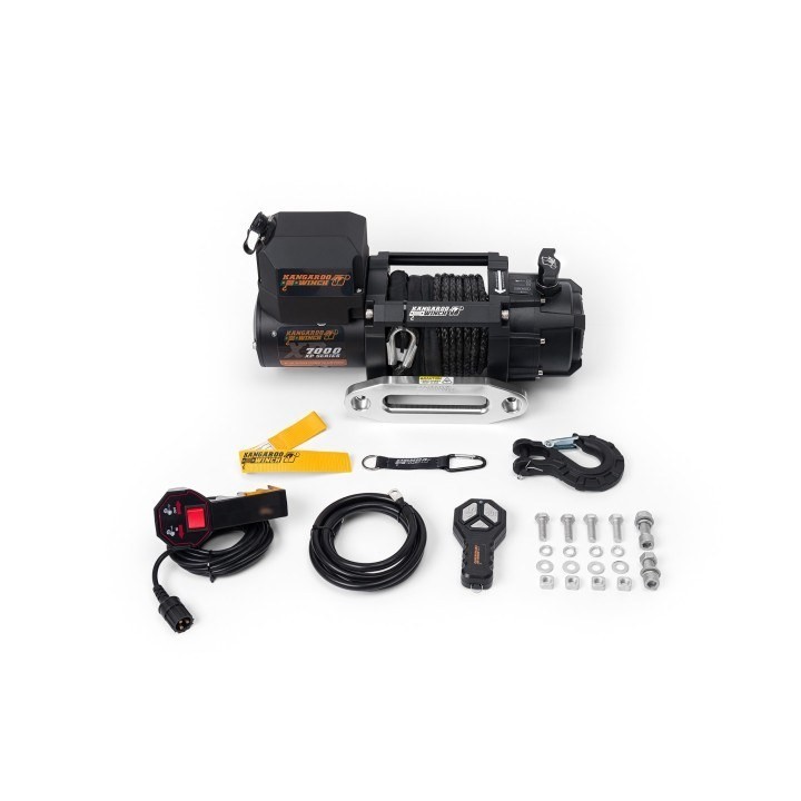 Wyciągarka K7000XP 12V Krótki bęben z liną syntetyczną i sterowaniem bezprzewodowym 104:1 Kangaroowinch