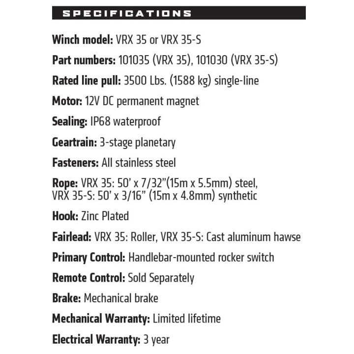 Warn VRX 35-s lina syntetyczna Powersports Winch Moose wyciągarka