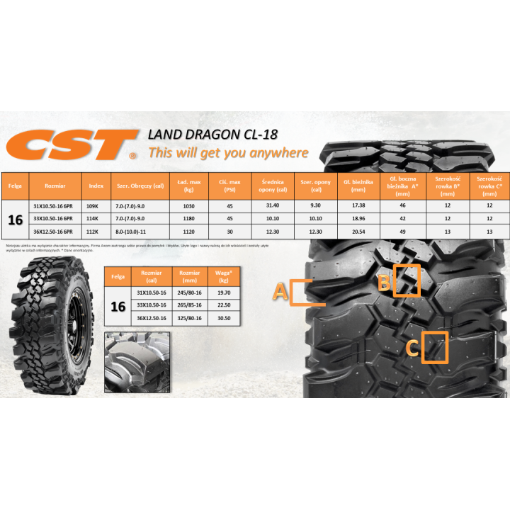 OPONA CST Land Dragon 38X12.50-15 CL18 CL-18 6PR 4X4