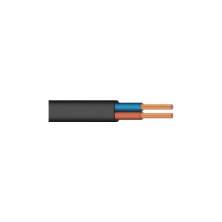 Przewód 2x1 mm2 w czarnej płaskiej izolacji, odsłonięte żyły miedziane brązowa i niebieska