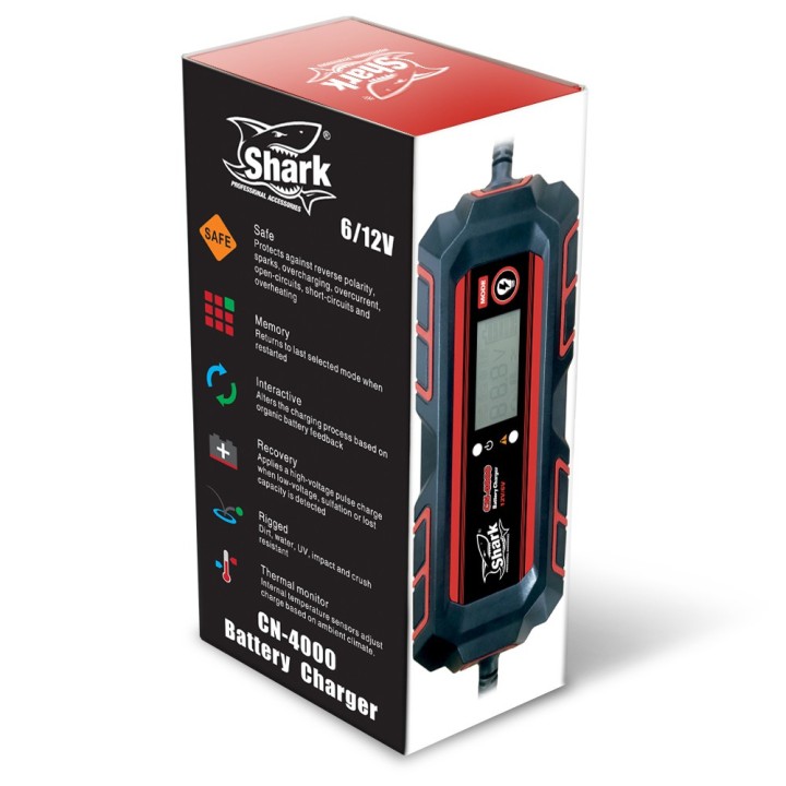 SHARK BATTERY CHARGER CN-4000, 6/12V IP65,4A DC