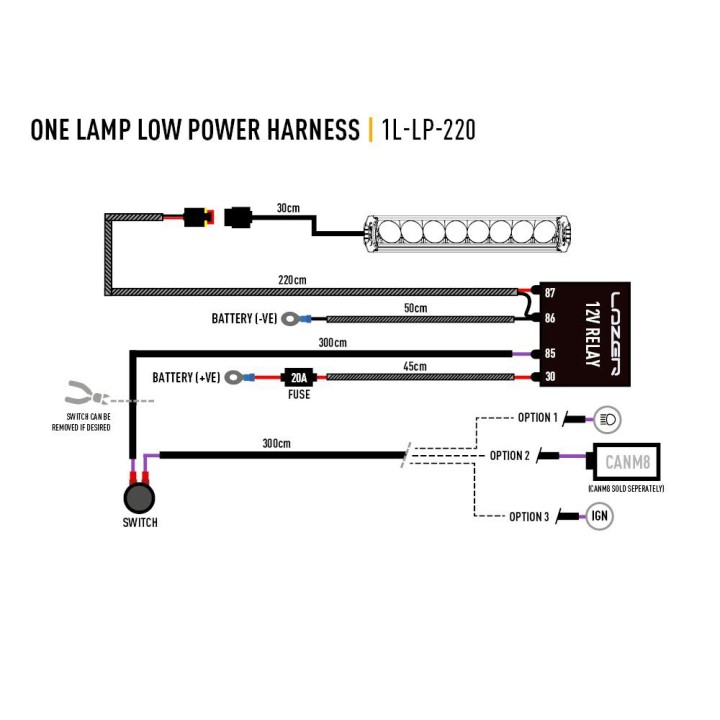 Harness for connecting a single 12V lamp - LAZER ST-Range, Triple-R Elite (Gen2), Linear
